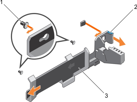 This figure shows removing the cable retention bracket.