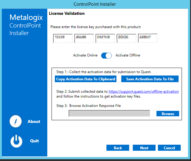 installer license validation offline On Prem