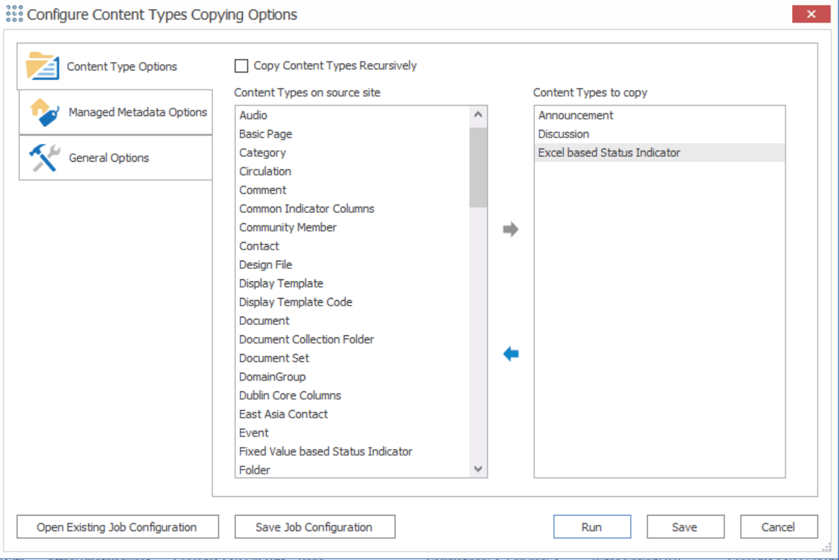 Configure Content Type Copying Options