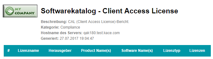 In der Abbildung des benutzerdefinierten Berichts ist das benutzerdefinierte Logo anstelle des Dell Standardlogos zu sehen.