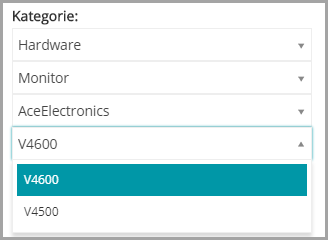 Die Kategorien in der Abbildung sind Hardware, Monitor, AceElectronics und V5000.