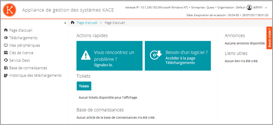Sur l'image de la console utilisateur par défaut, le logo Dell est affiché en haut à gauche.