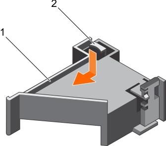 La ilustración muestra cómo instalar el soporte de tarjeta PCIe.