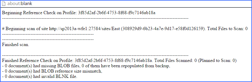 BLOB Health Analyzer log file contents