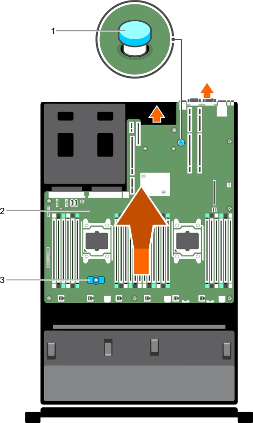 This figure shows installing the system board.