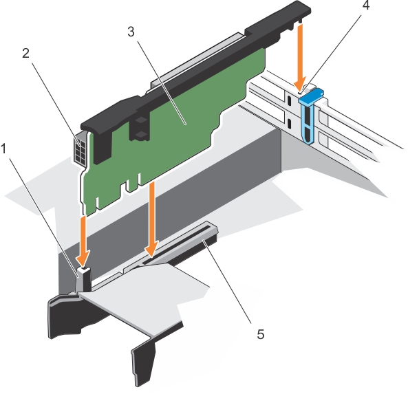 La ilustración muestra cómo instalar el soporte vertical para tarjetas de expansión 3