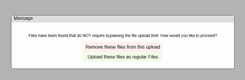 large file upload remove or upload dialog