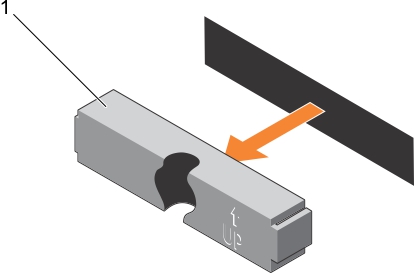 Cette figure illustre le retrait et l’installation d’un cache de disque dur de 2,5 pouces (arrière).
