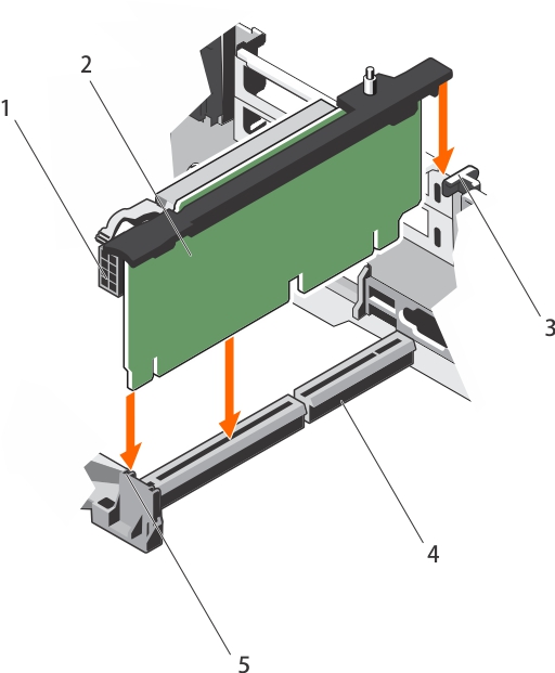 La ilustración muestra cómo instalar el soporte vertical para tarjetas de expansión 2