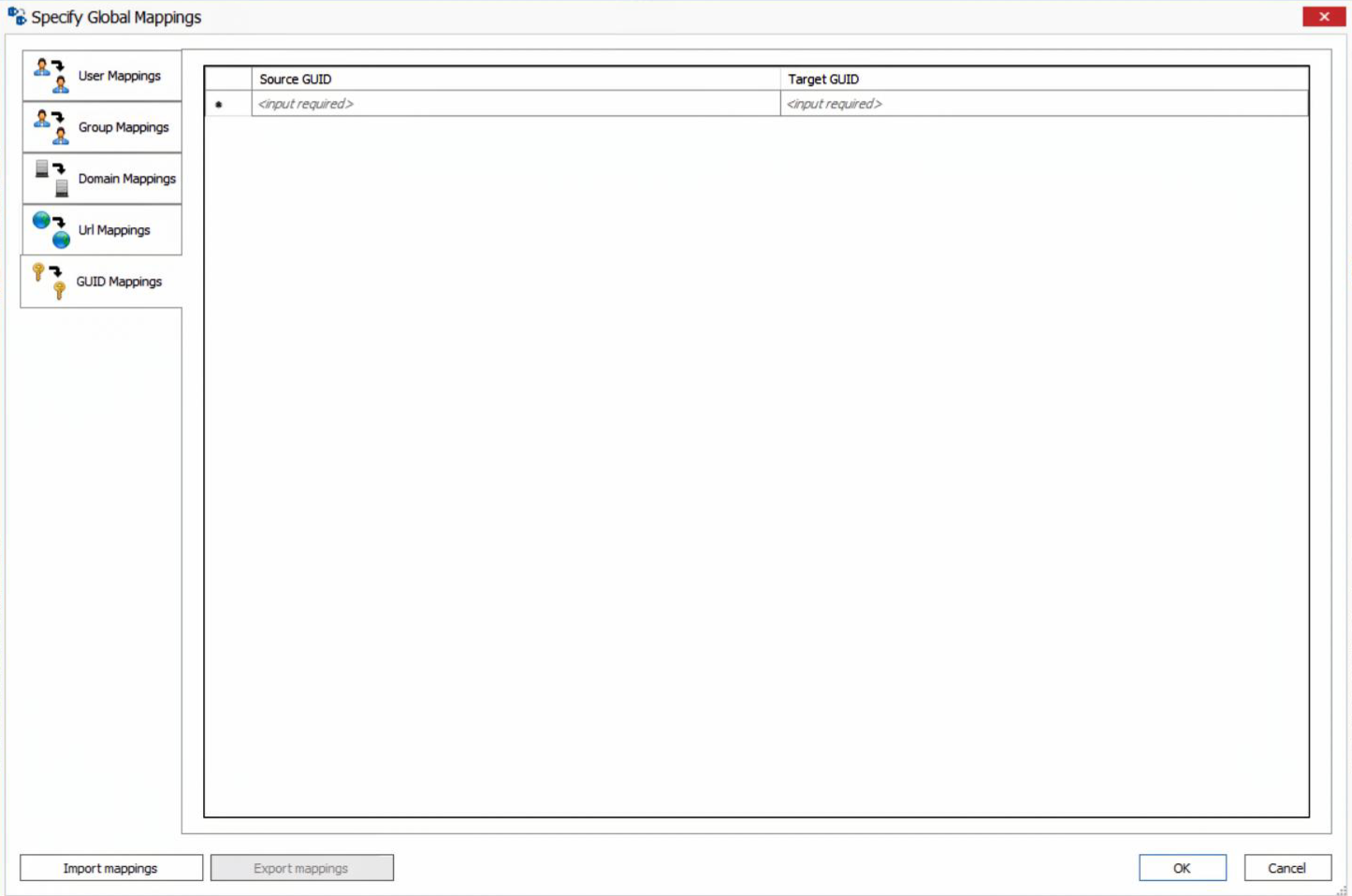 Specify Global Mappings_GUID Mappings tab