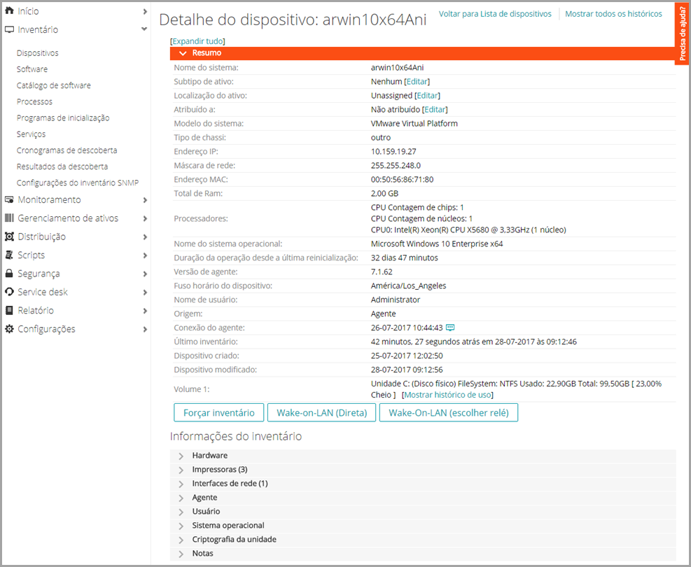 Esta imagem é um exemplo da página Detalhes do dispositivo.