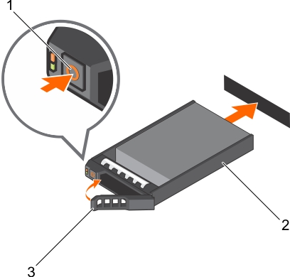 此图显示如何安装热插拔硬盘驱动器或 SSD。