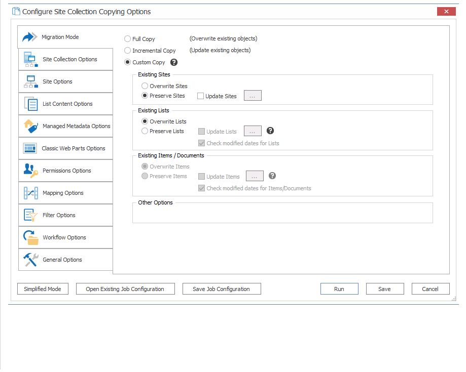 Migration Mode - Custom Copy