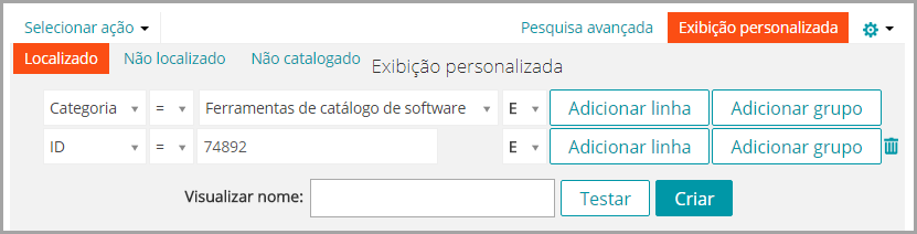A página Exibição personalizada contém algumas listas suspensas que podem ser usadas para criar uma exibição personalizada
