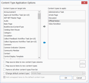 Content Type Application Options