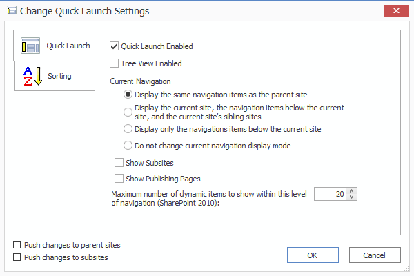 Quick Launch Settings
