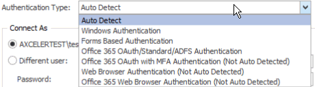 Connect to SharePoint Authentication TYPE