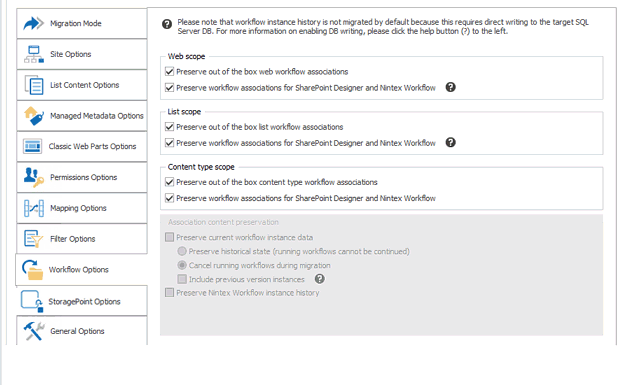 Workflow options