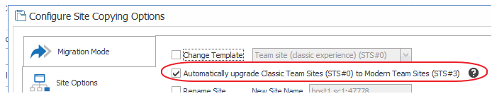 Site Options Upgrade to STS3