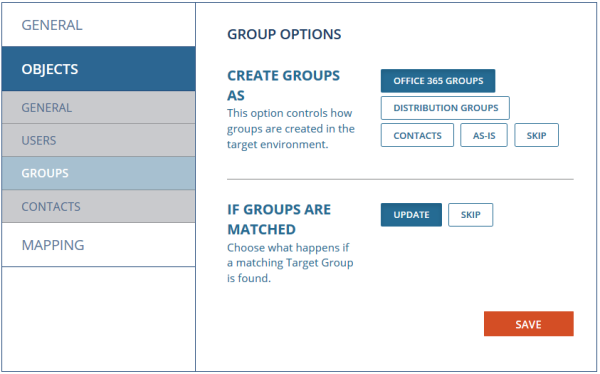 Group Options screen