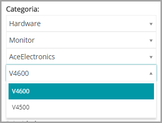 As categorias na imagem são Hardware, Monitor, AceElectronics e V5000