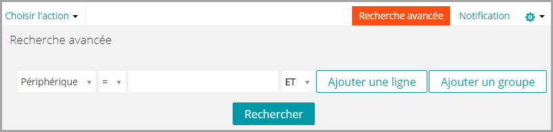 Le panneau Recherche avancée contient plusieurs listes déroulantes grâce auxquelles vous pouvez spécifier des critères.