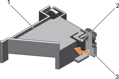 Esta ilustración muestra cómo cerrar el pestillo del soporte de tarjeta PCIe