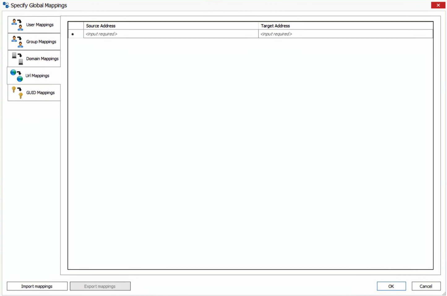 Specify Global Mappings_URL Mappings tab