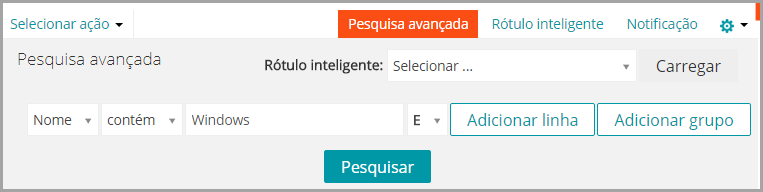 O painel Pesquisa avançada contém um número de listas suspensas que podem ser usadas para especificar os critérios.