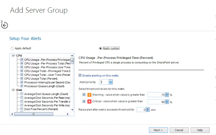 Add Server Group ALERTS