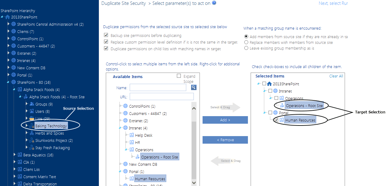 Duplicate Site Security Picker