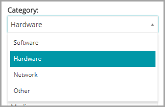 La imagen muestra las categorías Hardware y Monitor como dos opciones que se pueden seleccionar dentro de Categoría.