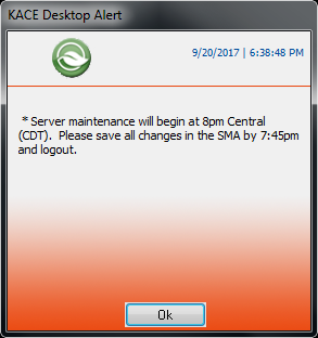 The image shows an alert dialog with a custom logo in place of the Dell logo at the top left.