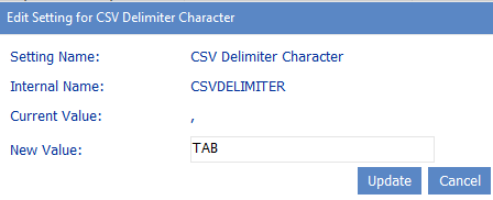 Config Setting CSVDELIMITER