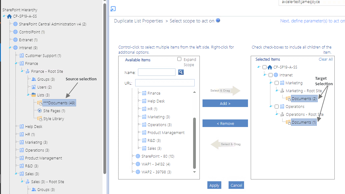 Duplicate List Properties TARGET SELECTION