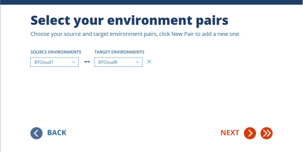 Select your environment pairs screen