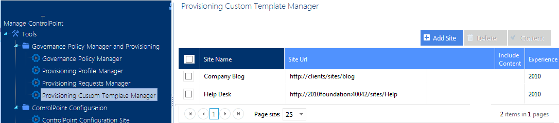 Site Provisioning Custom Template