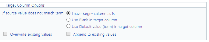 Create Managed Metadate TARGET OPTIONS