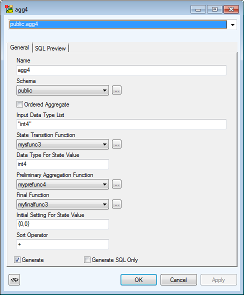 Aggregate Function dialog