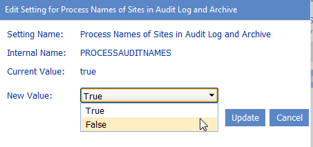 Config Setting PROCESSAUDITNAMES