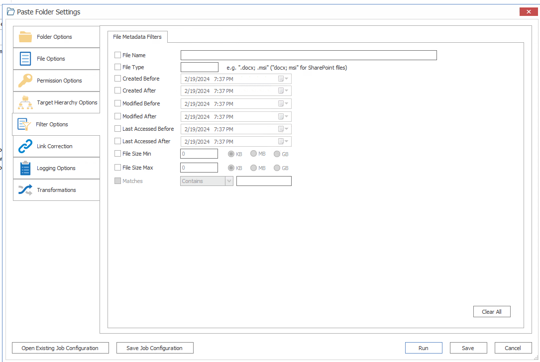 FS Filter Options