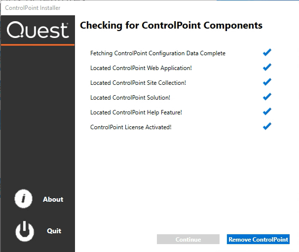 Unnstall CHECK FOR COMPONENTS